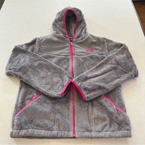 THE NORTH FACE OSO HOODIE GIRLS size large 14/16 grey with bright pink accents - Picture 6 of 15